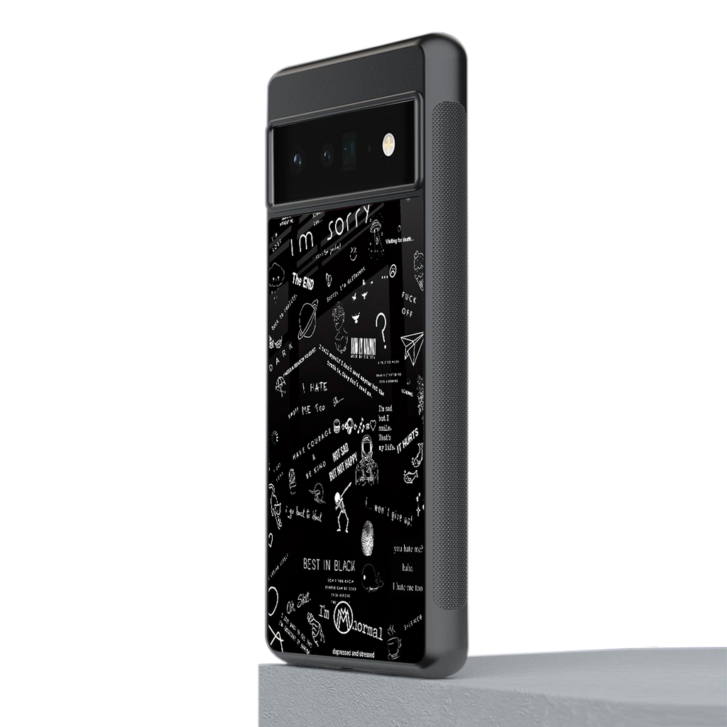 minimalistic black aesthetic collage back phone cover | glass case for google pixel 6 pro