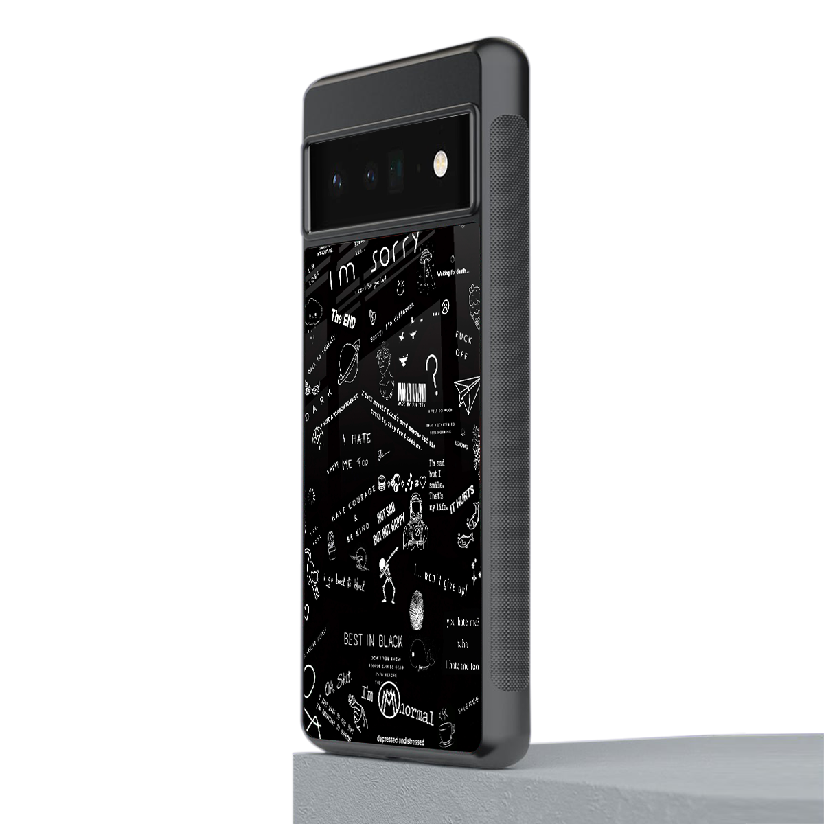 minimalistic black aesthetic collage back phone cover | glass case for google pixel 6 pro