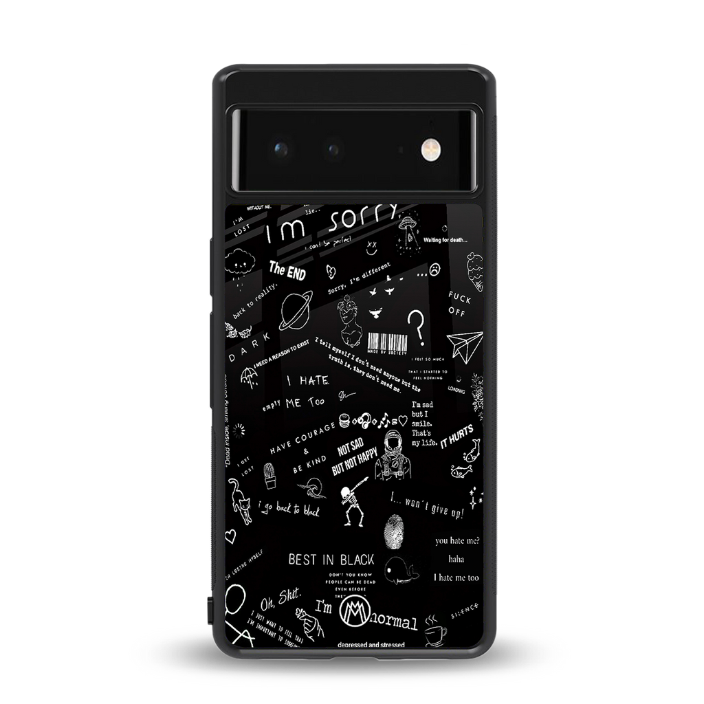 minimalistic black aesthetic collage back phone cover | glass case for google pixel 6