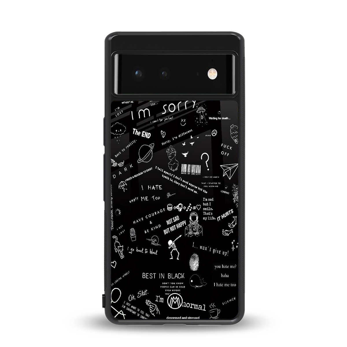 minimalistic black aesthetic collage back phone cover | glass case for google pixel 6