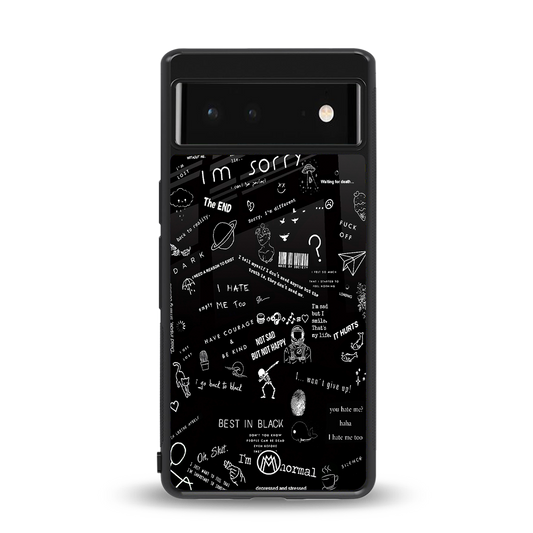 minimalistic black aesthetic collage back phone cover | glass case for google pixel 6