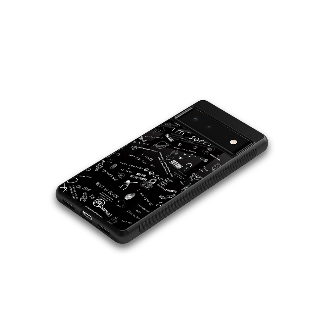 minimalistic black aesthetic collage back phone cover | glass case for google pixel 6