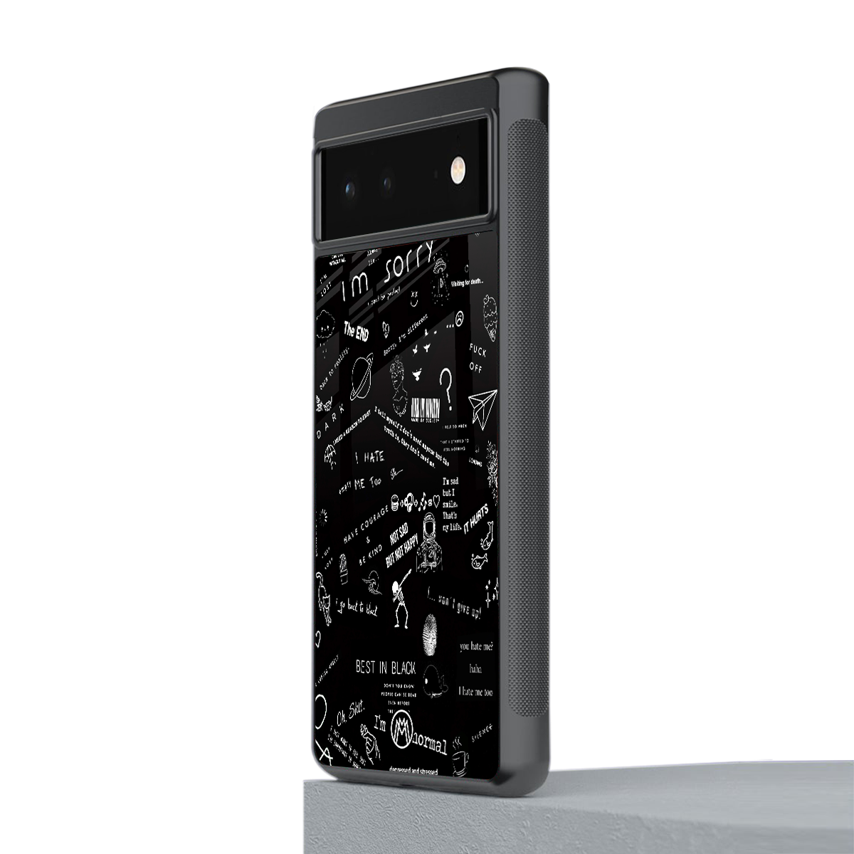 minimalistic black aesthetic collage back phone cover | glass case for Google Pixel 6A