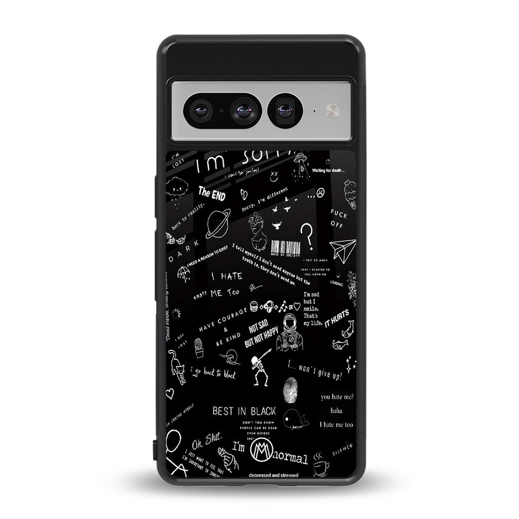 minimalistic black aesthetic collage back phone cover | glass case for google pixel 7 pro