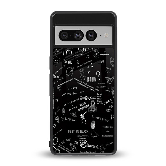 minimalistic black aesthetic collage back phone cover | glass case for google pixel 7 pro