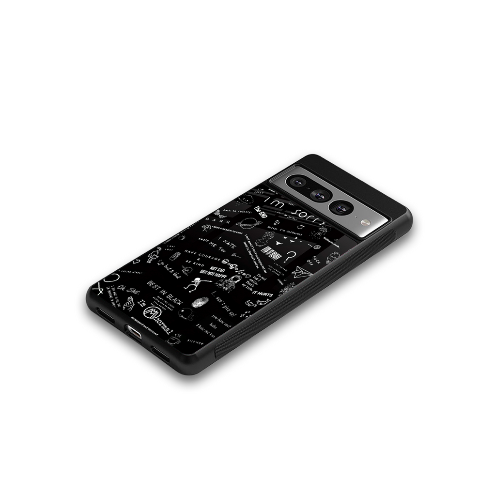 minimalistic black aesthetic collage back phone cover | glass case for google pixel 7 pro
