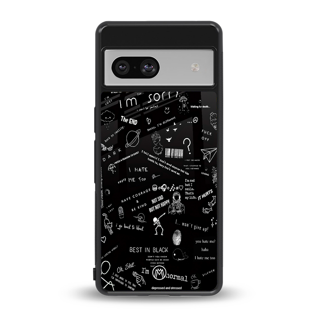 minimalistic black aesthetic collage back phone cover | glass case for Google Pixel 7