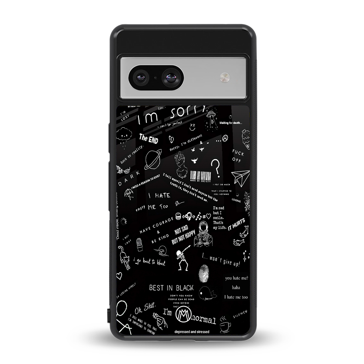 minimalistic black aesthetic collage back phone cover | glass case for Google Pixel 7A