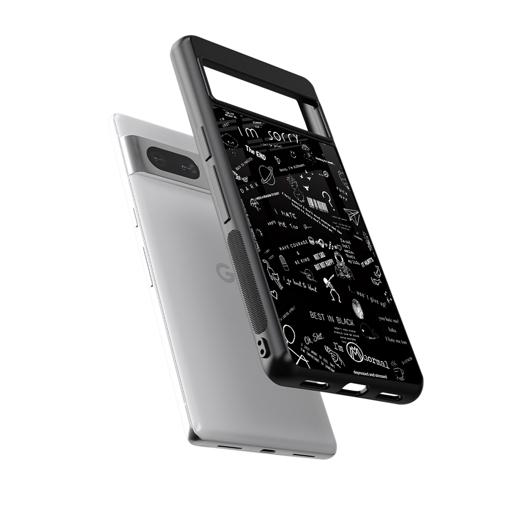 minimalistic black aesthetic collage back phone cover | glass case for Google Pixel 7