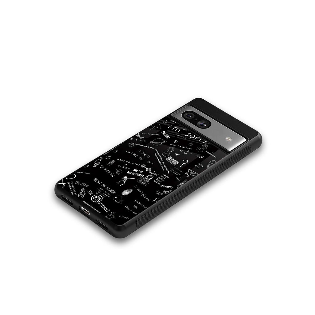 minimalistic black aesthetic collage back phone cover | glass case for Google Pixel 7