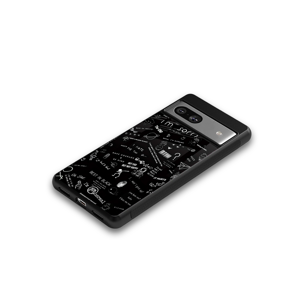 minimalistic black aesthetic collage back phone cover | glass case for Google Pixel 7A