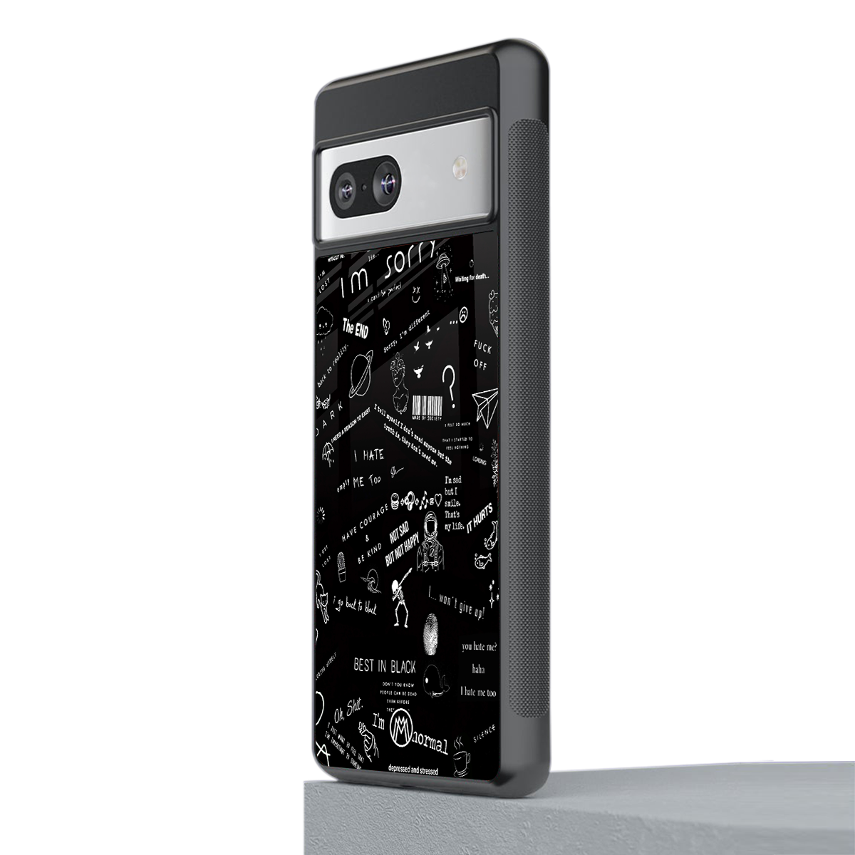 minimalistic black aesthetic collage back phone cover | glass case for Google Pixel 7A