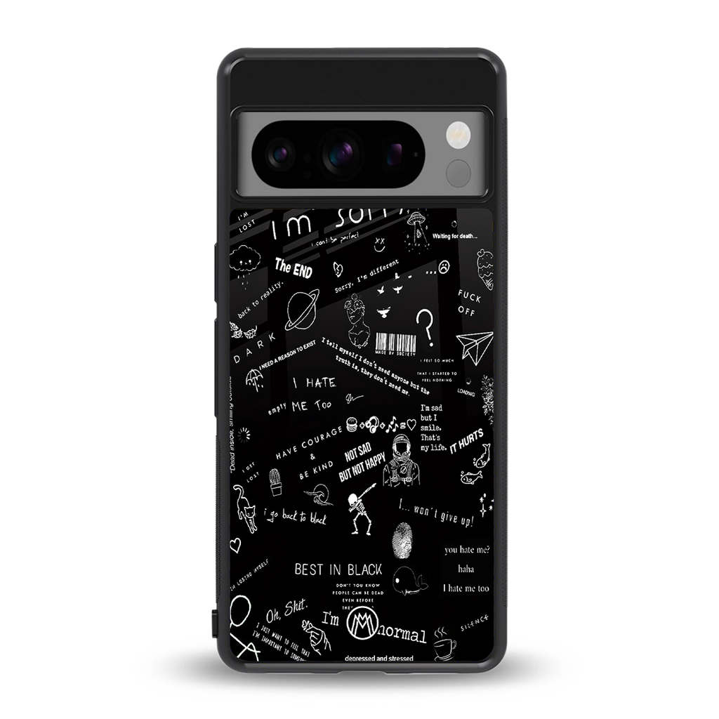 minimalistic black aesthetic collage back phone cover | glass case for google pixel 8 pro