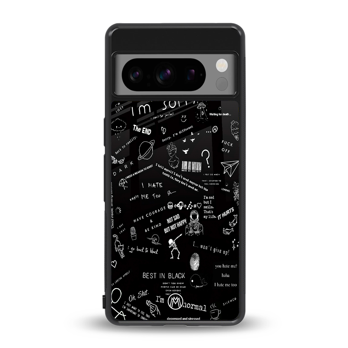 minimalistic black aesthetic collage back phone cover | glass case for google pixel 8 pro