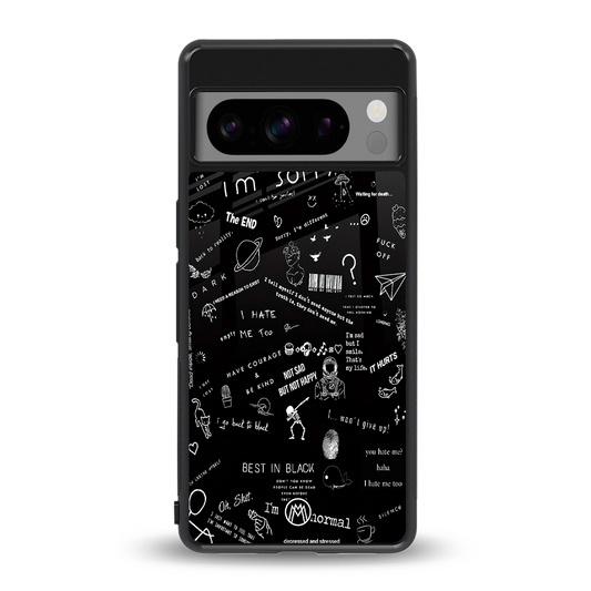 minimalistic black aesthetic collage back phone cover | glass case for google pixel 8 pro