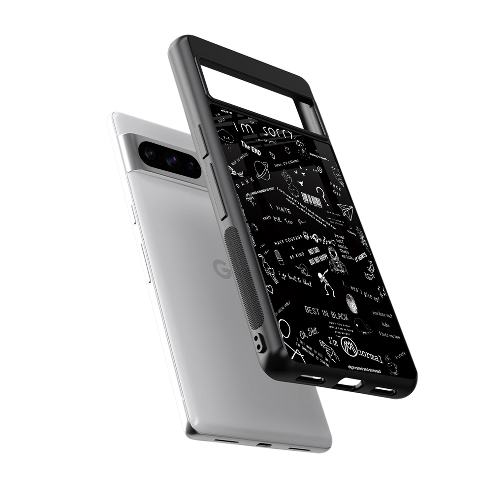 minimalistic black aesthetic collage back phone cover | glass case for google pixel 8 pro