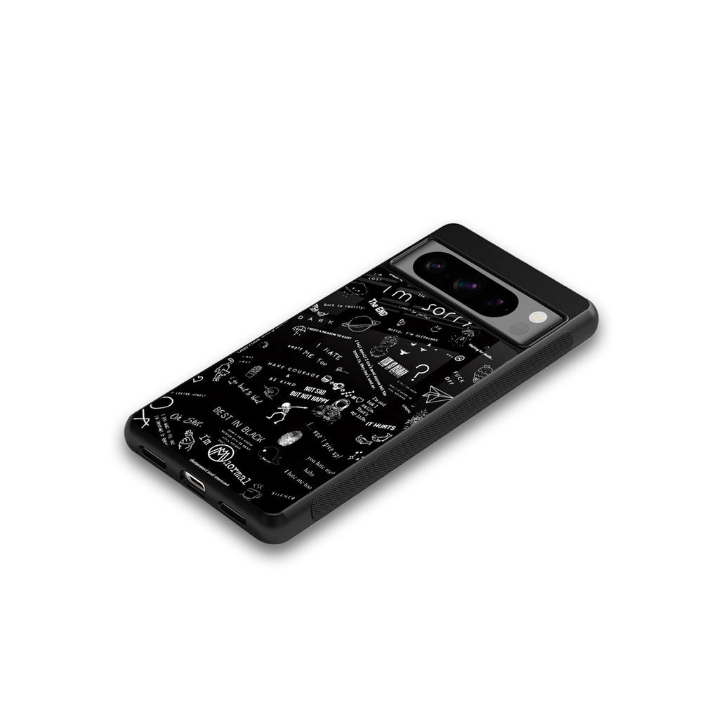 minimalistic black aesthetic collage back phone cover | glass case for google pixel 8 pro