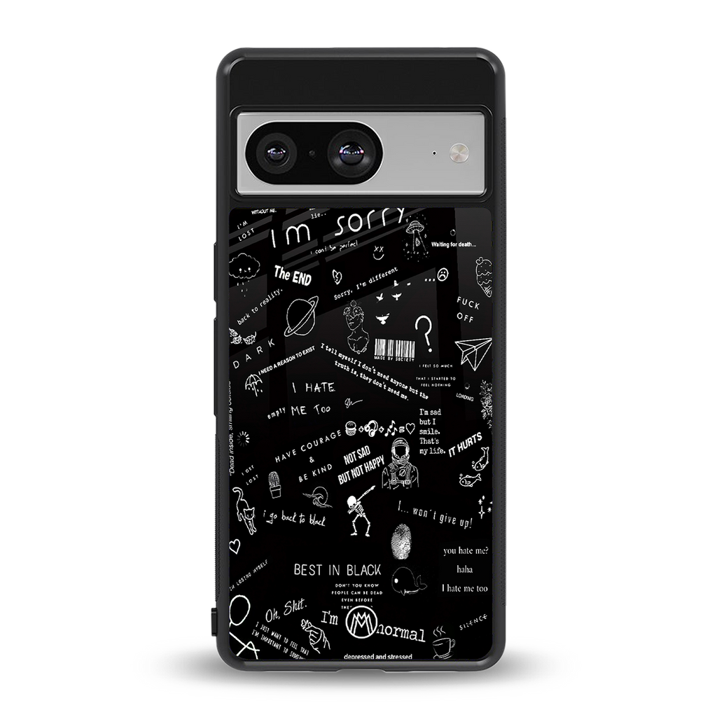 minimalistic black aesthetic collage back phone cover | glass case for Google Pixel 8