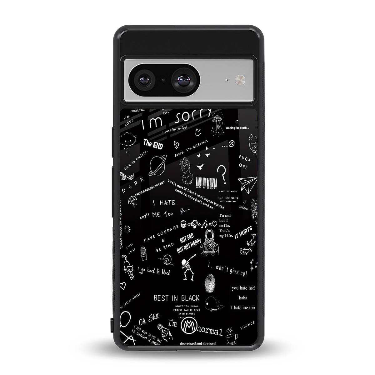 minimalistic black aesthetic collage back phone cover | glass case for Google Pixel 8