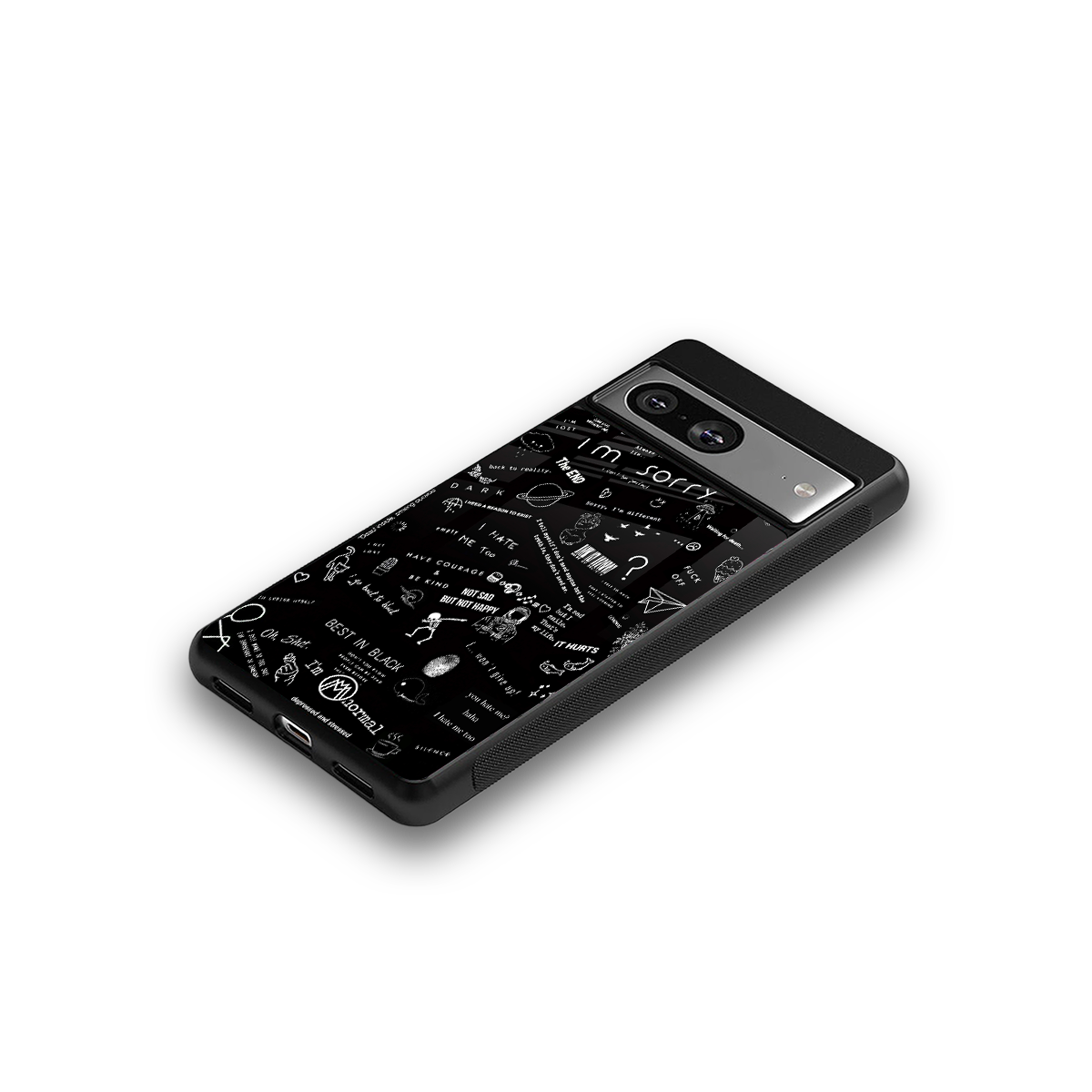 minimalistic black aesthetic collage back phone cover | glass case for Google Pixel 8