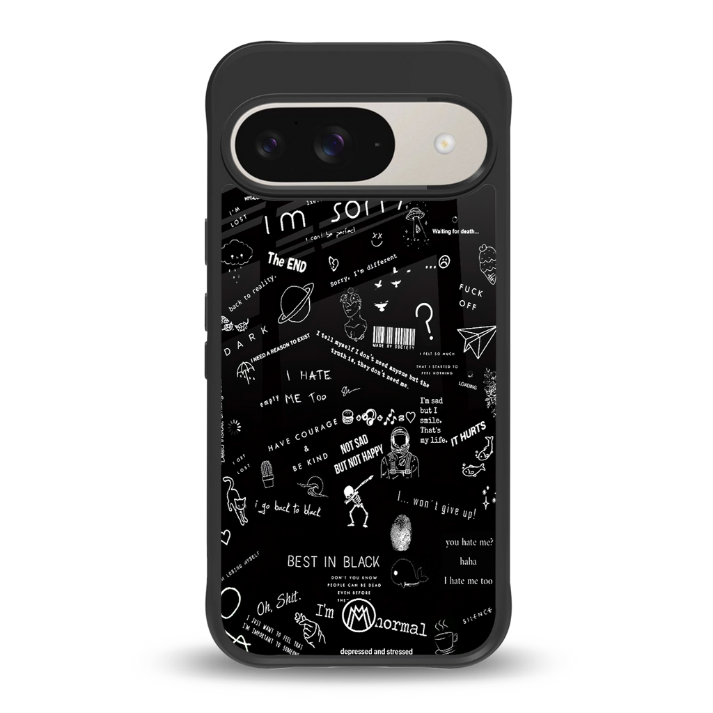 minimalistic black aesthetic collage back phone cover | glass case for google pixel 9