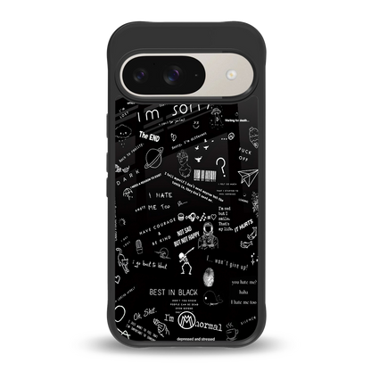 minimalistic black aesthetic collage back phone cover | glass case for google pixel 9