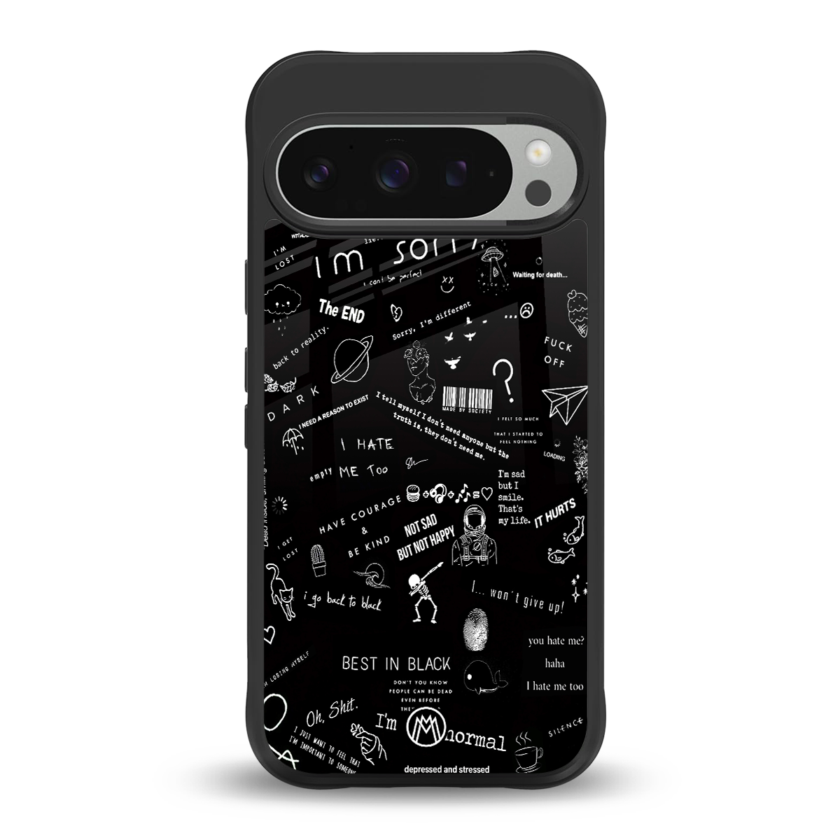 minimalistic black aesthetic collage back phone cover | glass case for google pixel 9 pro xl