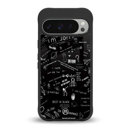 minimalistic black aesthetic collage back phone cover | glass case for google pixel 9 pro xl