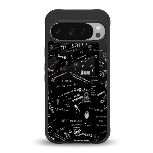 minimalistic black aesthetic collage back phone cover | glass case for google pixel 9 pro xl