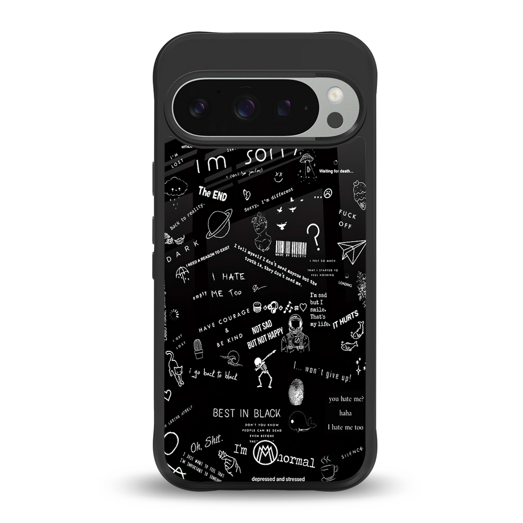 minimalistic black aesthetic collage back phone cover | glass case for google pixel 9 pro