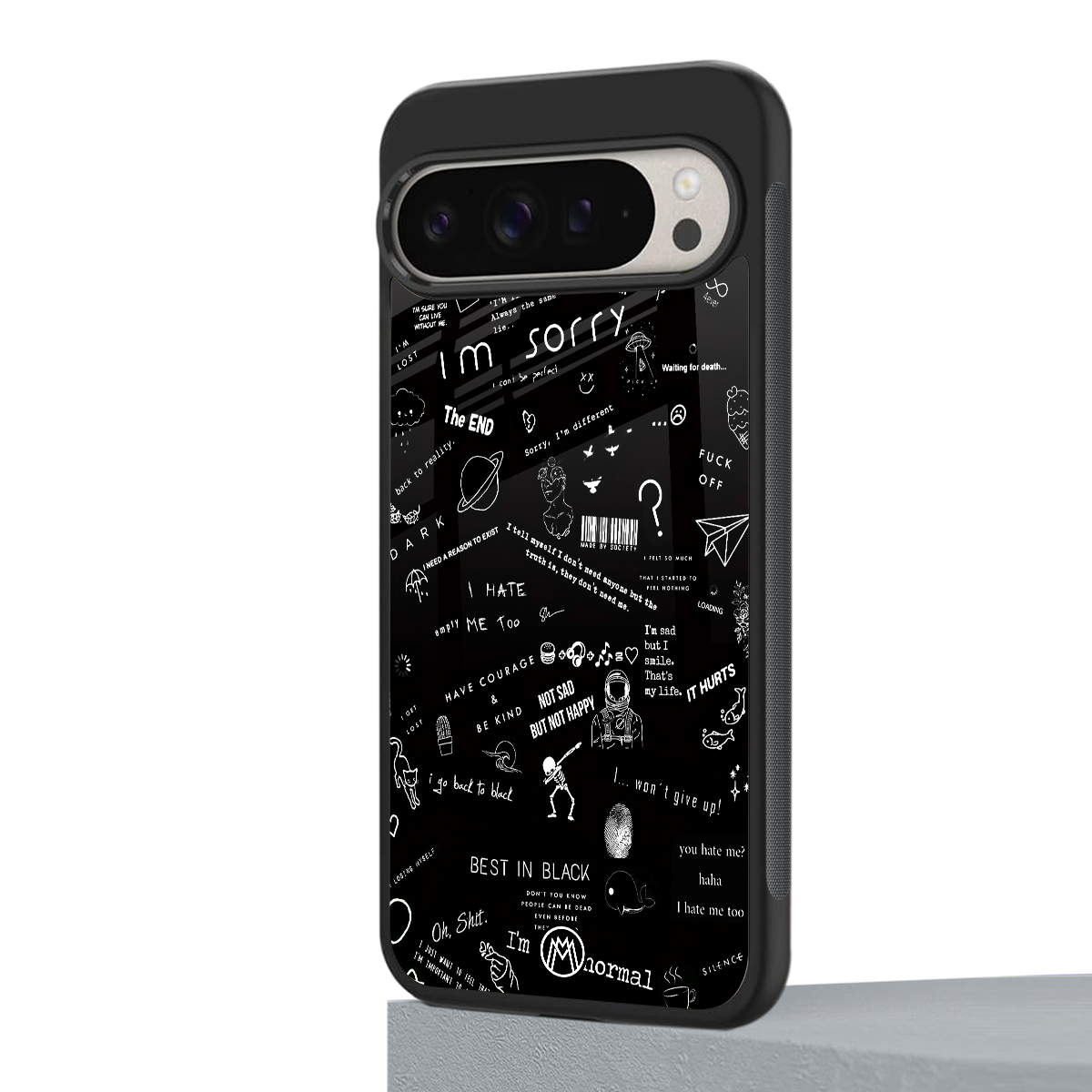 minimalistic black aesthetic collage back phone cover | glass case for google pixel 9 pro xl