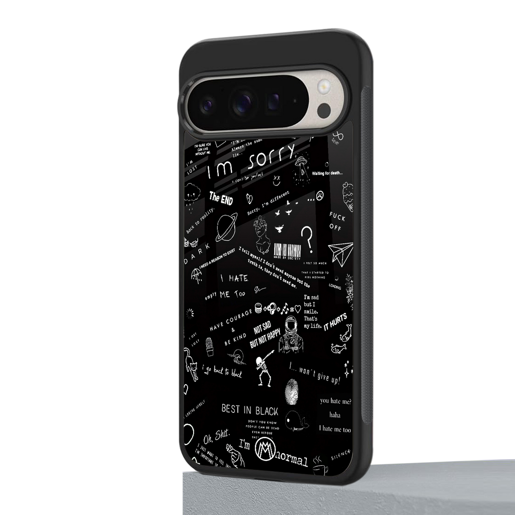 minimalistic black aesthetic collage back phone cover | glass case for google pixel 9 pro