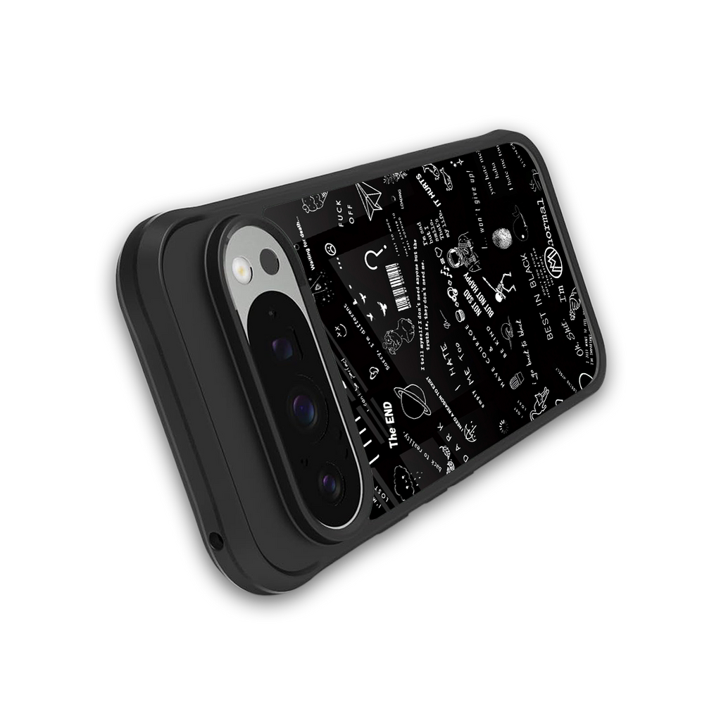 minimalistic black aesthetic collage back phone cover | glass case for google pixel 9 pro