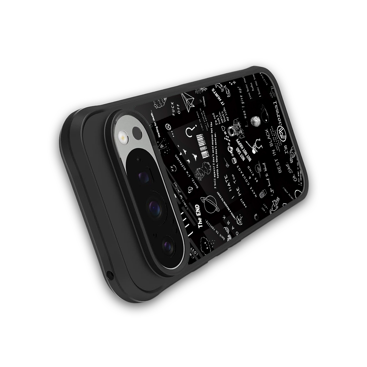 minimalistic black aesthetic collage back phone cover | glass case for google pixel 9 pro xl