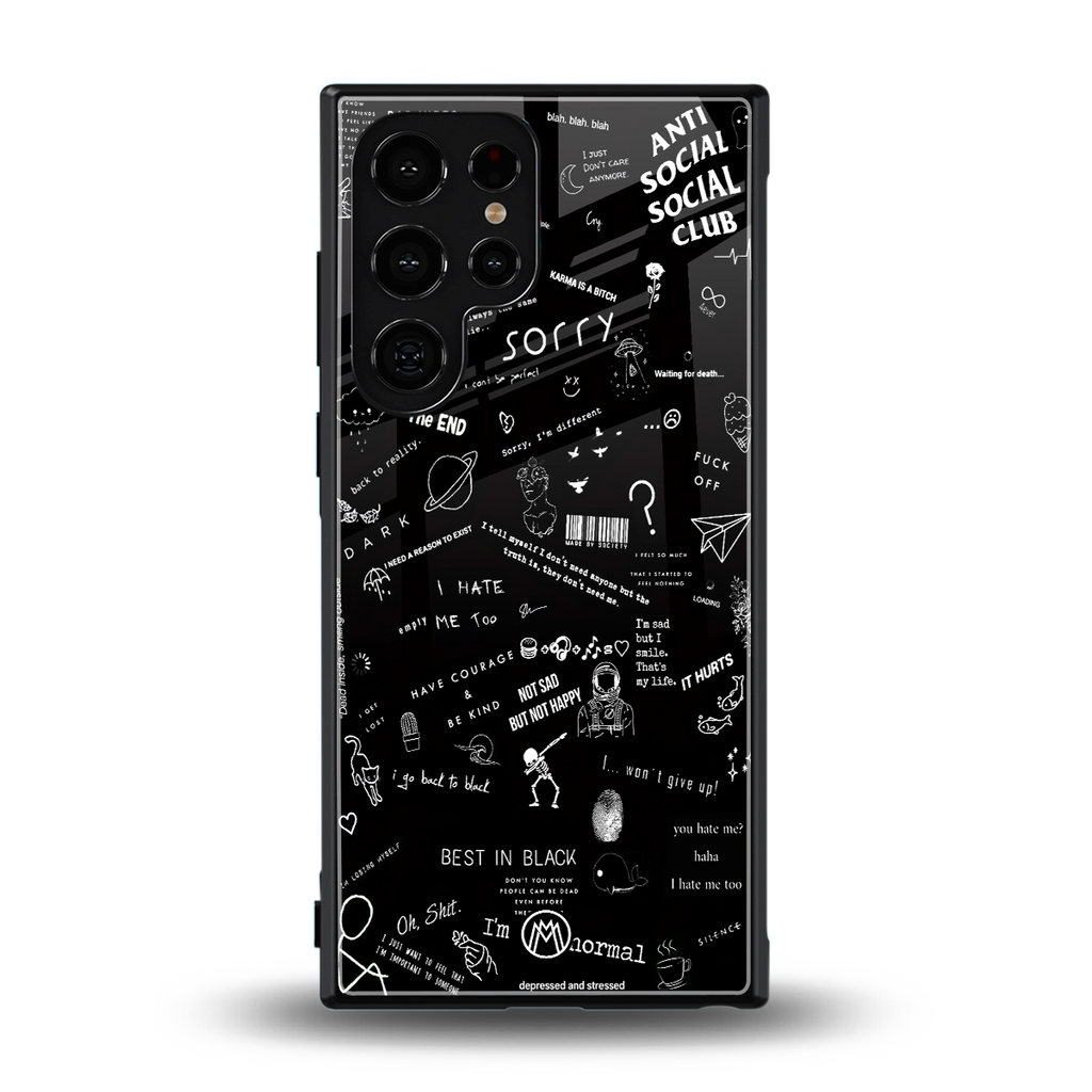 minimalistic black aesthetic collage back phone cover | glass case for samsung galaxy s23 ultra