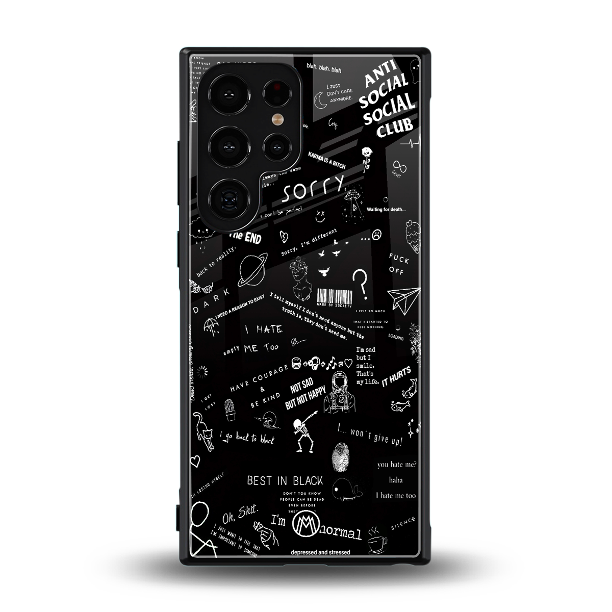 minimalistic black aesthetic collage back phone cover | glass case for samsung galaxy s23 ultra