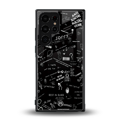 minimalistic black aesthetic collage back phone cover | glass case for samsung galaxy s23 ultra