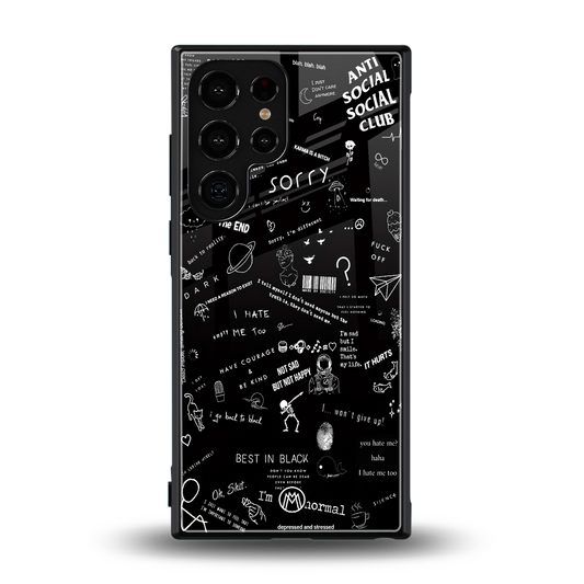 minimalistic black aesthetic collage back phone cover | glass case for samsung galaxy s23 ultra