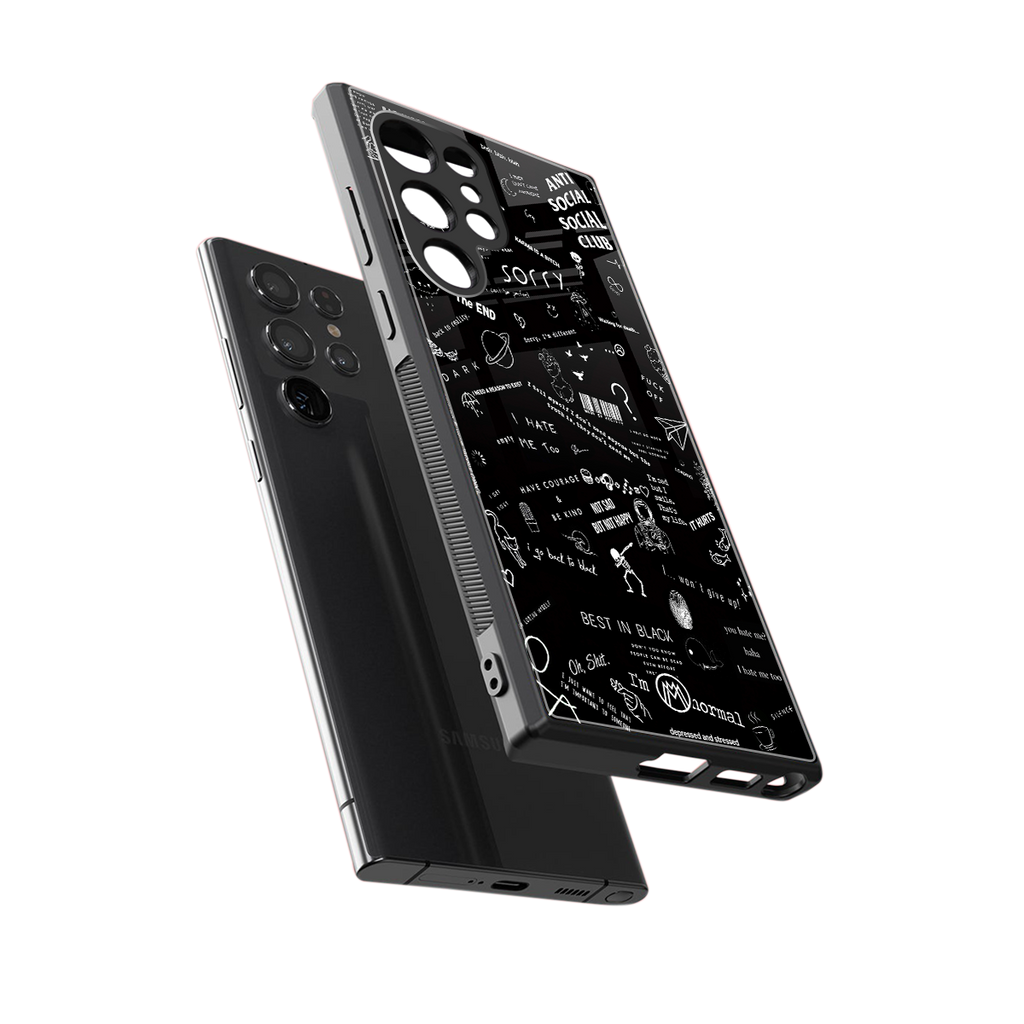 minimalistic black aesthetic collage back phone cover | glass case for samsung galaxy s23 ultra