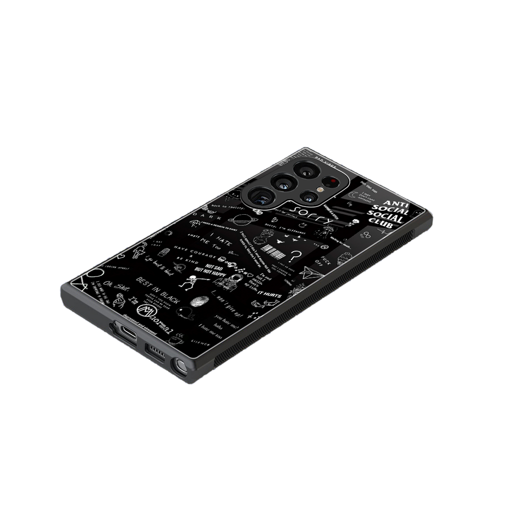minimalistic black aesthetic collage back phone cover | glass case for samsung galaxy s23 ultra