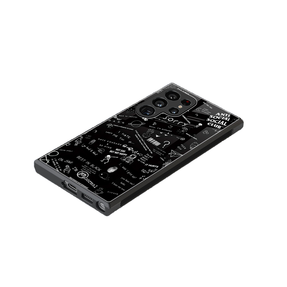 minimalistic black aesthetic collage back phone cover | glass case for samsung galaxy s23 ultra