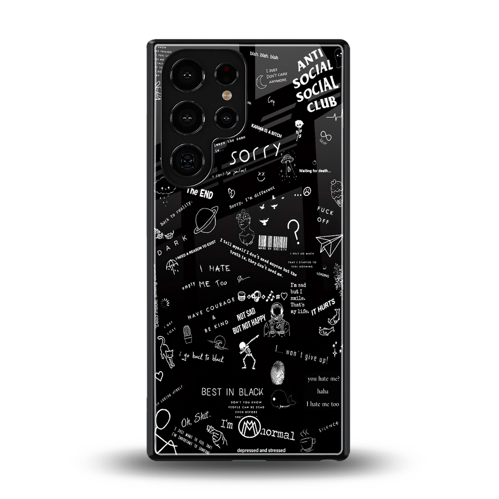 minimalistic black aesthetic collage back phone cover | glass case for samsung galaxy s25 ultra