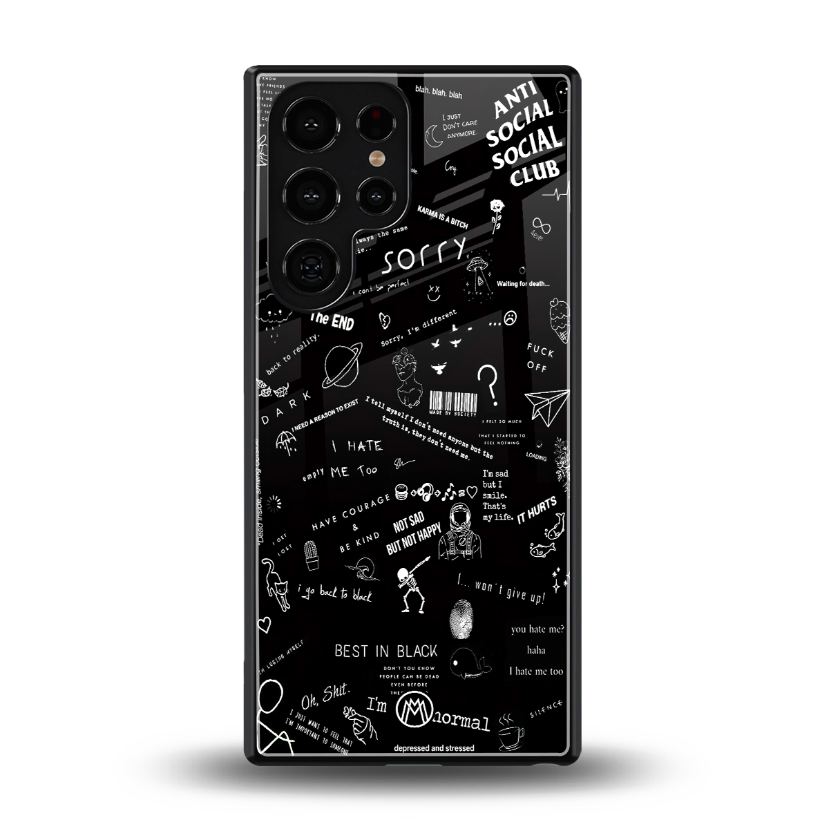 minimalistic black aesthetic collage back phone cover | glass case for samsung galaxy s25 ultra