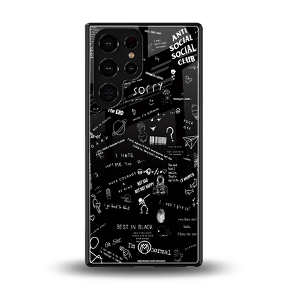 minimalistic black aesthetic collage back phone cover | glass case for samsung galaxy s25 ultra