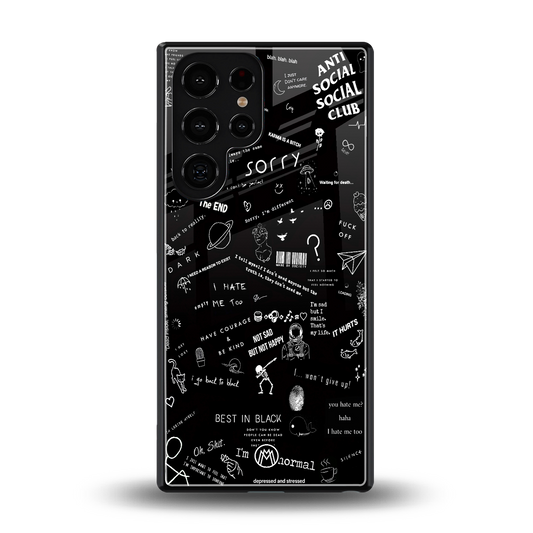 minimalistic black aesthetic collage back phone cover | glass case for samsung galaxy s25 ultra
