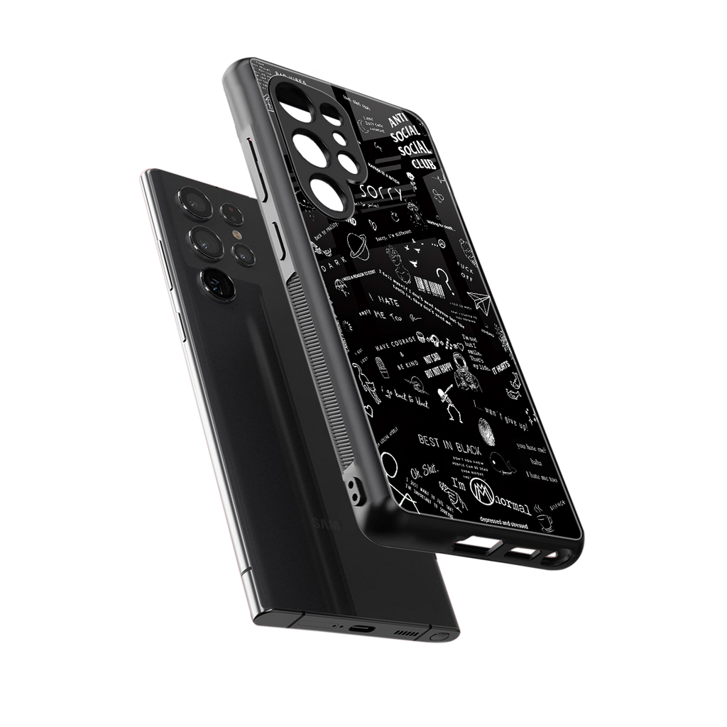 minimalistic black aesthetic collage back phone cover | glass case for samsung galaxy s25 ultra