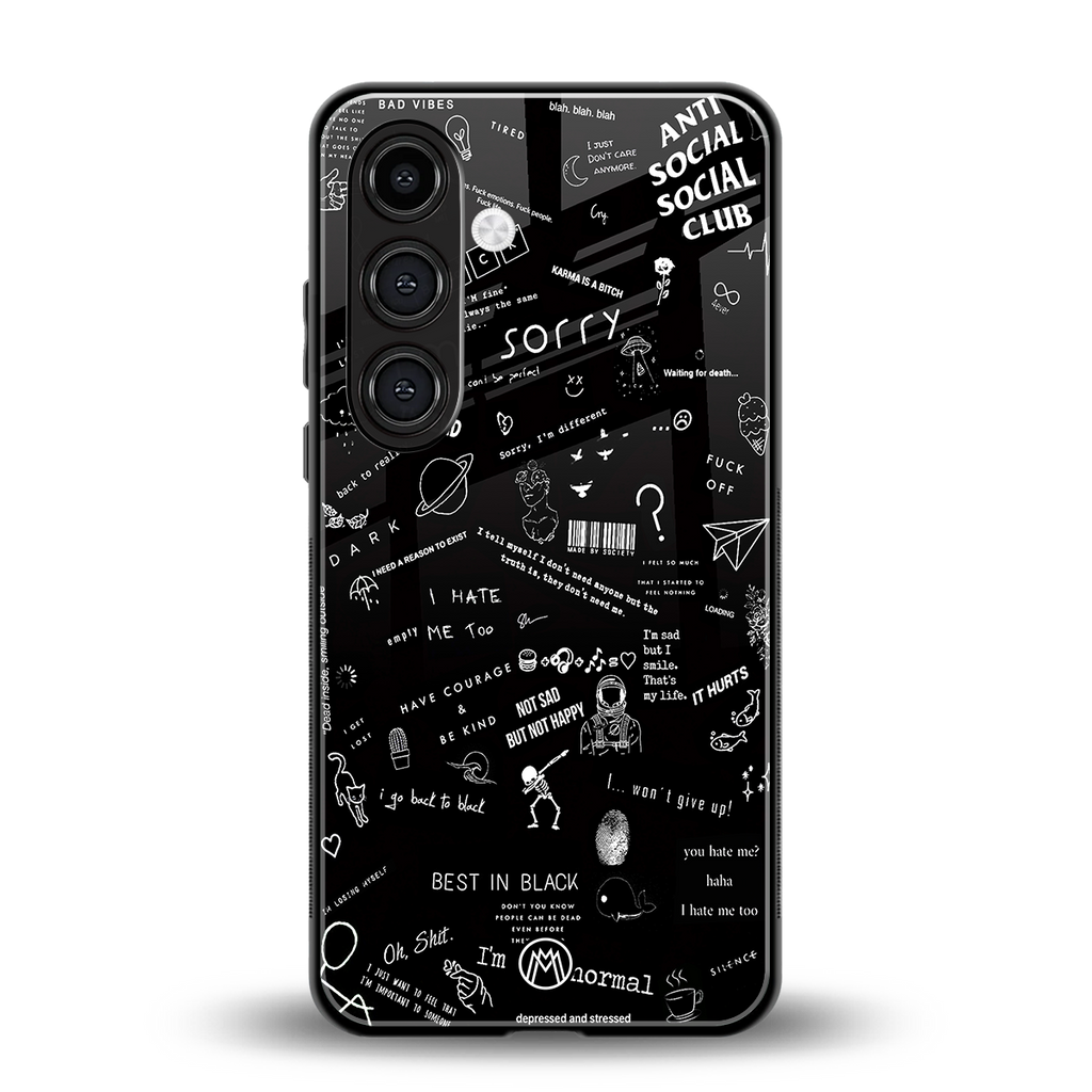 minimalistic black aesthetic collage back phone cover | glass case for samsung galaxy s24