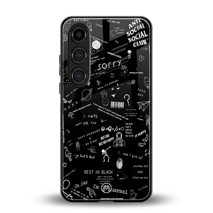 minimalistic black aesthetic collage back phone cover | glass case for samsung galaxy s24 fe