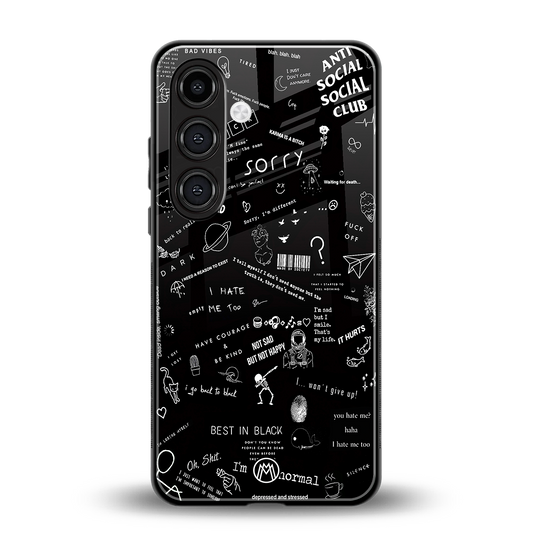 minimalistic black aesthetic collage back phone cover | glass case for samsung galaxy s24 fe