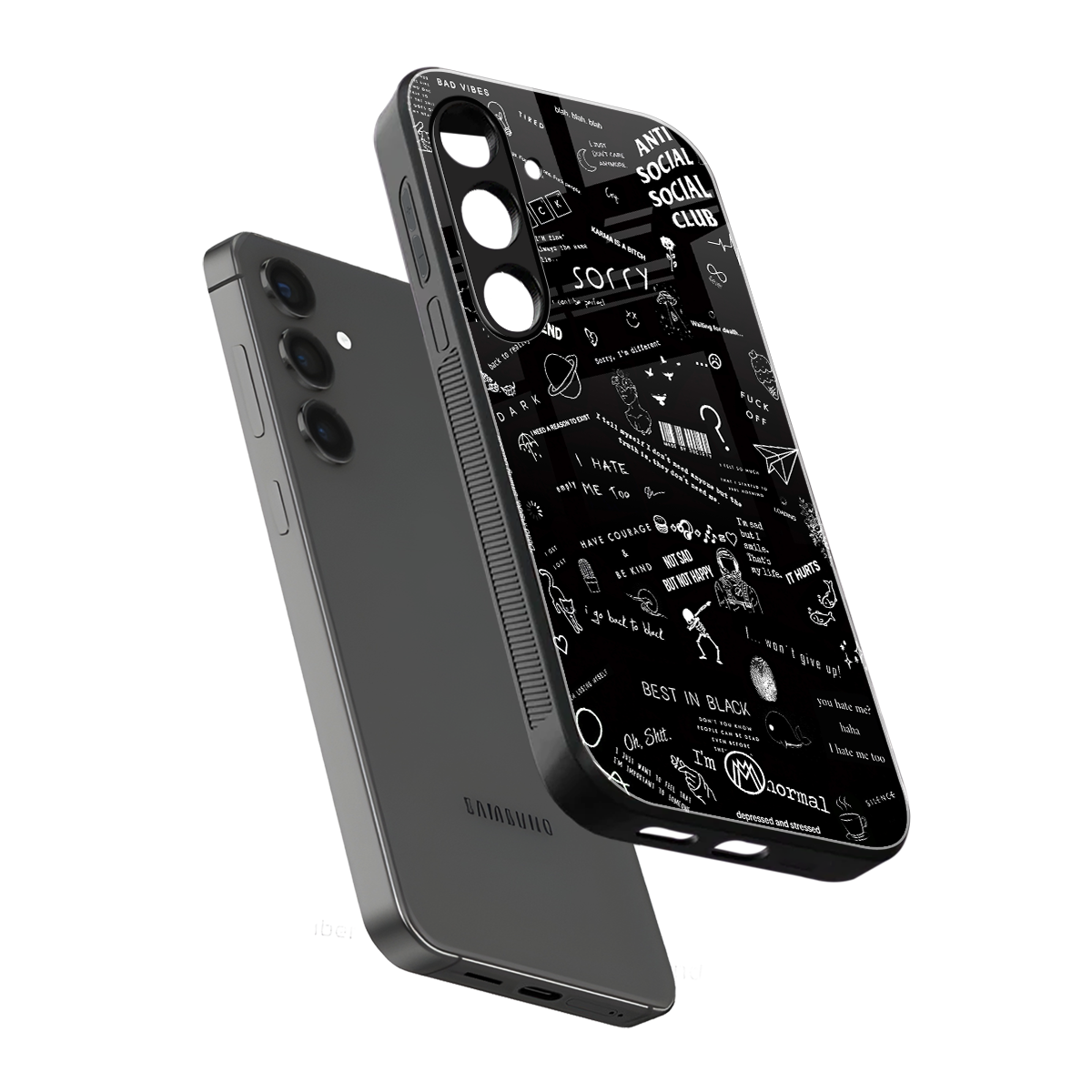 minimalistic black aesthetic collage back phone cover | glass case for samsung galaxy s24